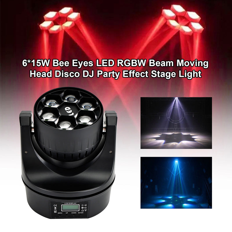 6*15W Bee Eyes LED RGBW Feixe cabeça móvel Discoteca DJ Festa Efeito Luz de palco