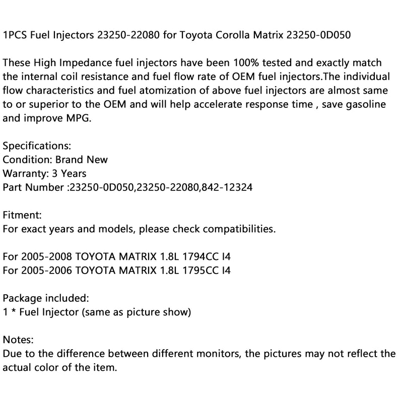 1 STÜCKE Einspritzdüsen 23250-22080 für Toyota Corolla Matrix 23250-0D050 Generic