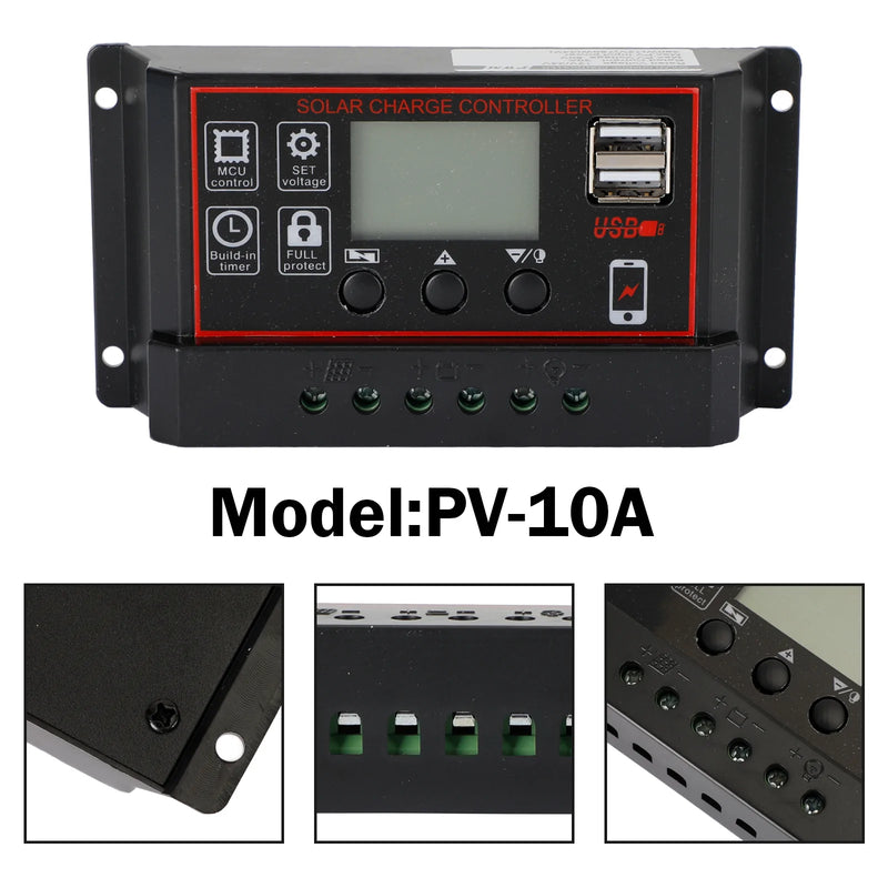 10A/20A/30A Solarpanel Regler Laderegler PWM LCD Dual USB 12V/24V