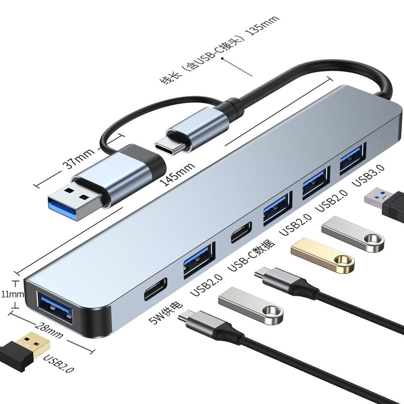 USB + Typ C Dual Interface 7 i 1 USB C Hub Adapter Dock USB3.0+USB 2.0*2+SD+TF