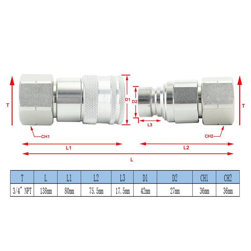 3/4" NPT Para hydrauliczna szybkozłącze z płaską powierzchnią Ładowarka o sterowaniu burtowym dla Bobcat ISO 16028