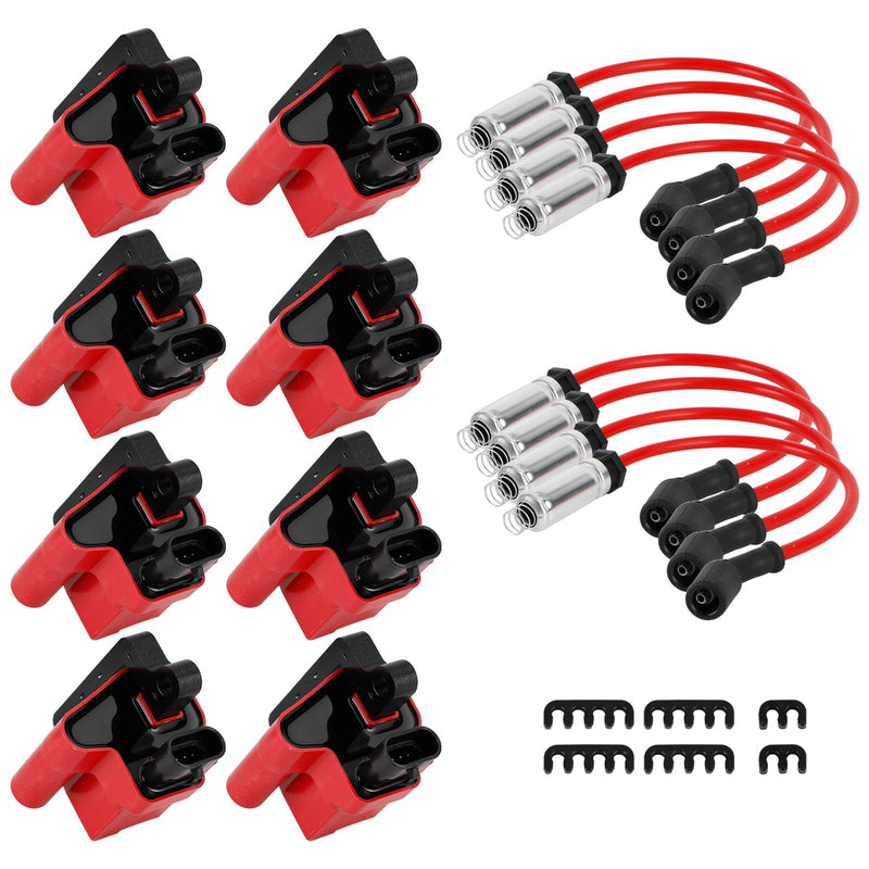 8x D581 quadratische Zündspulen Ultra High &amp; Zündkerzenkabel 3859078 für GMC