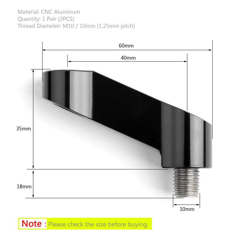 Spiegelarmverlängerung schwarz CNC Alu M10 x 1,25 mm Rechtsgewinde 1 Stück