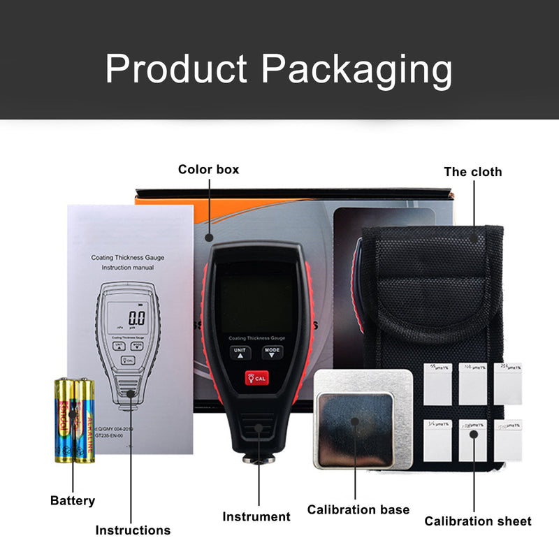 Medidor de profundidade digital para revestimento de tinta de carro Medidor de espessura medindo 0-1800μm