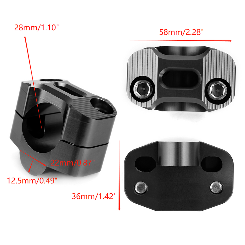 Areyourshop CNC Aluminium Motorsykkel Styre Risers 22-28mm Universal Clamp Mount