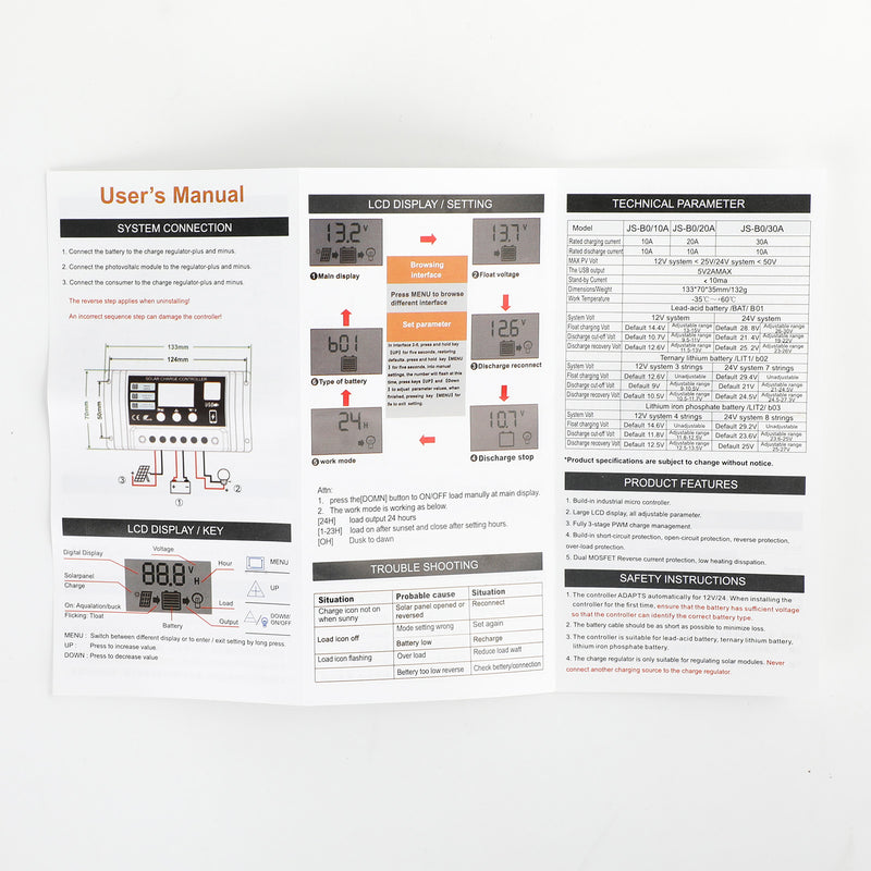 PWM 10A 20A 30A Solar Charge Controller PV-regulator för Lifepo4 Lithium Bly Acid Gel