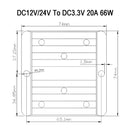 DC 12V/24V til 3,3V 20A 66W Converter Regulator Strømforsyninger Transformer