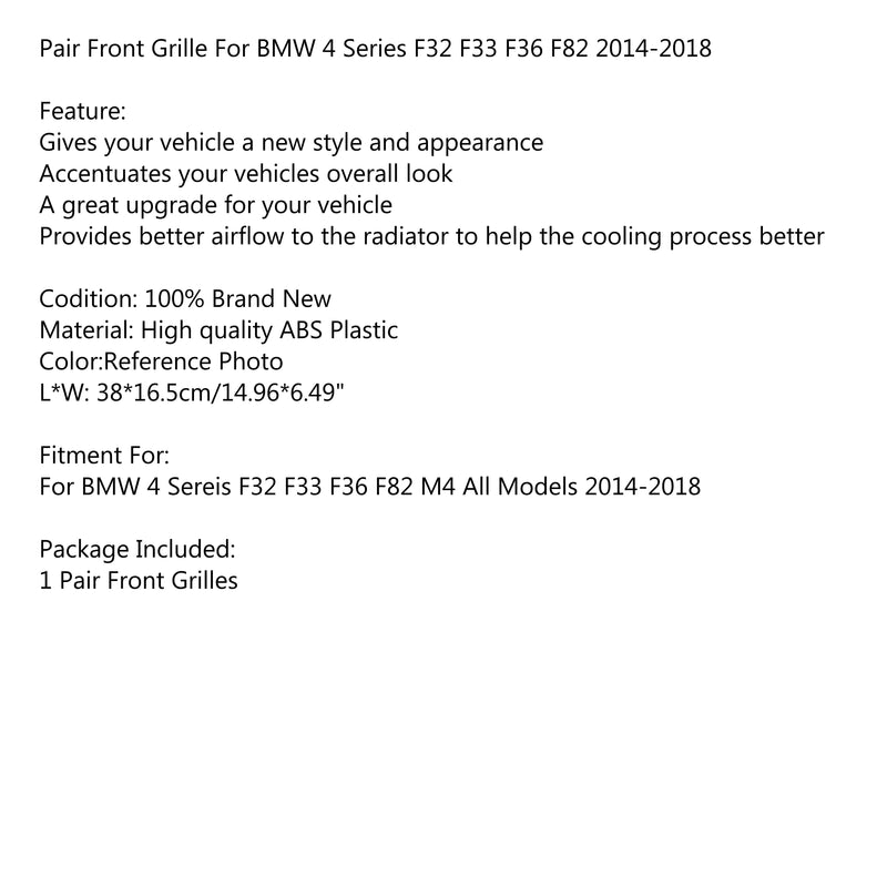 Para przedniego grilla do BMW serii 4 F32 F33 F36 F82 2014-2018