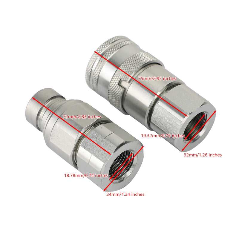 1/2" NPT Pair Hydraulisk Flat Face Quick Coupler Minilaster for Bobcat ISO 16028