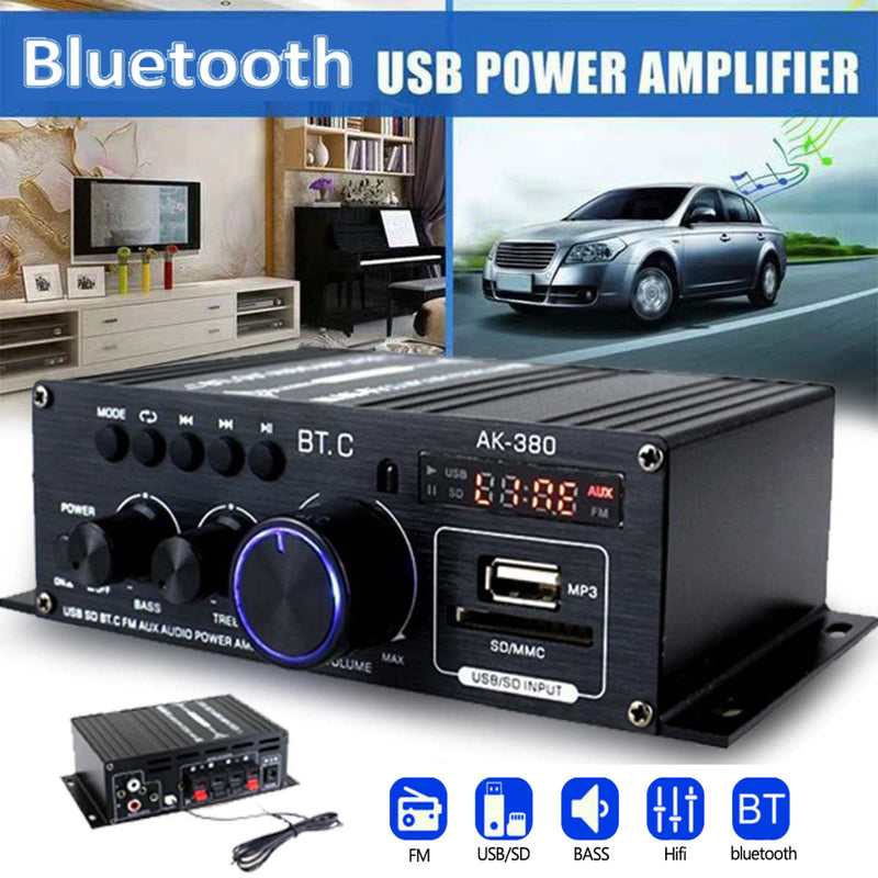 Bluetooth 2.0CH 400W HiFi Bilstereo 12V MP3 Billydforsterker Radio Booster