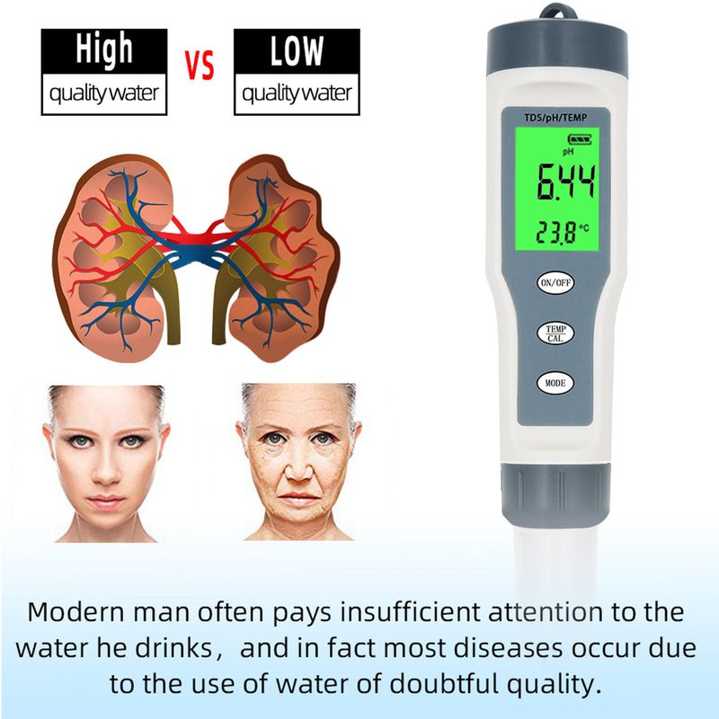 3 i 1 Digital PH TDS TEMP Vattentät vattenkvalitetsmätare Tester Test Pen Tool