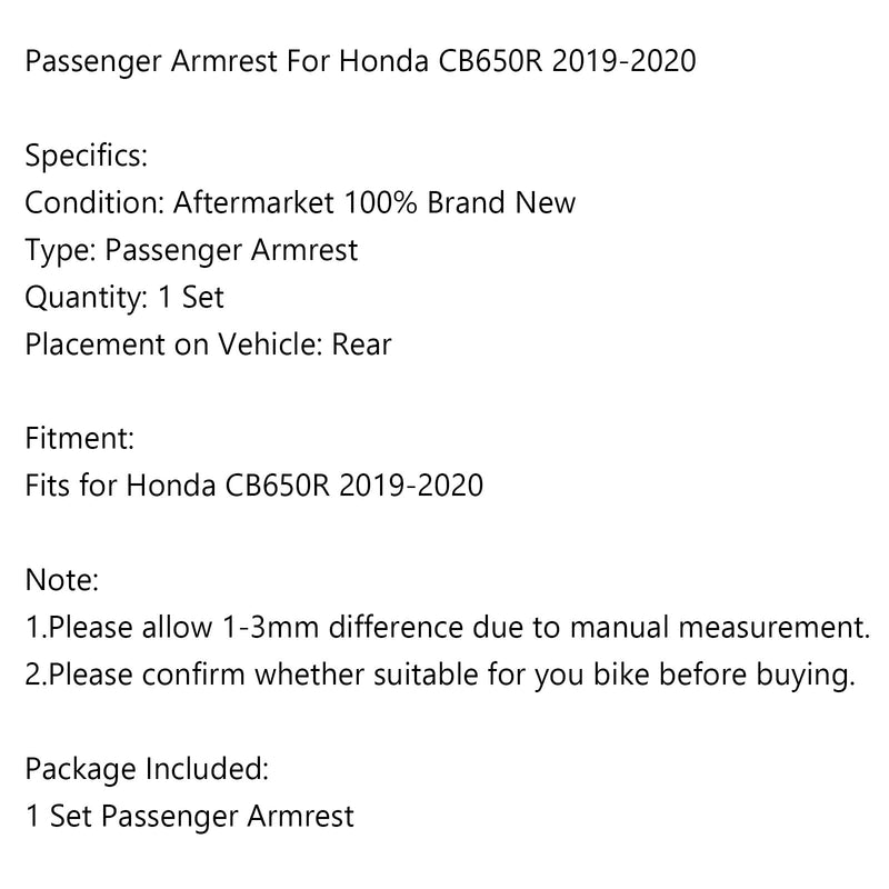 Motorcykel bakre passagerararmstöd Handhållare för Honda CB650R 2019-2020 Generic