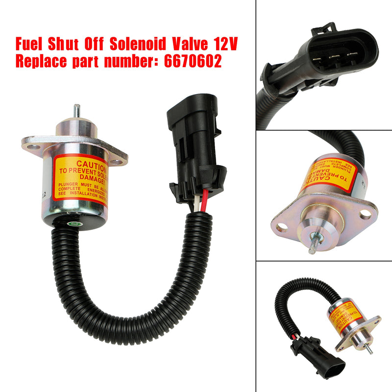 6670602 Válvula solenoide de cierre de combustible para cargador Bobcat 463 553 S70 S100 12V