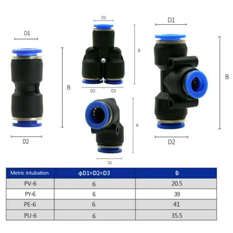 40 Stück Quick 6 mm OD 1/4 "Pneumatischer Druckanschluss aus Kunststoff, Luftleitungsarmaturen