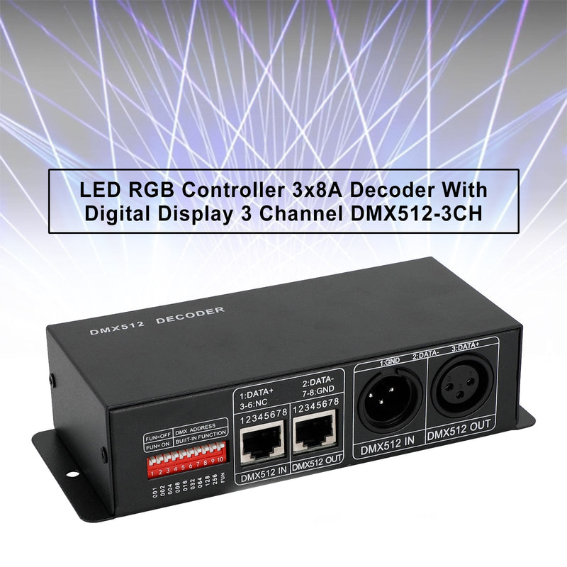 LED RGB Controller 3x8A Decoder mit Digitalanzeige 3 Kanal DMX512-3CH