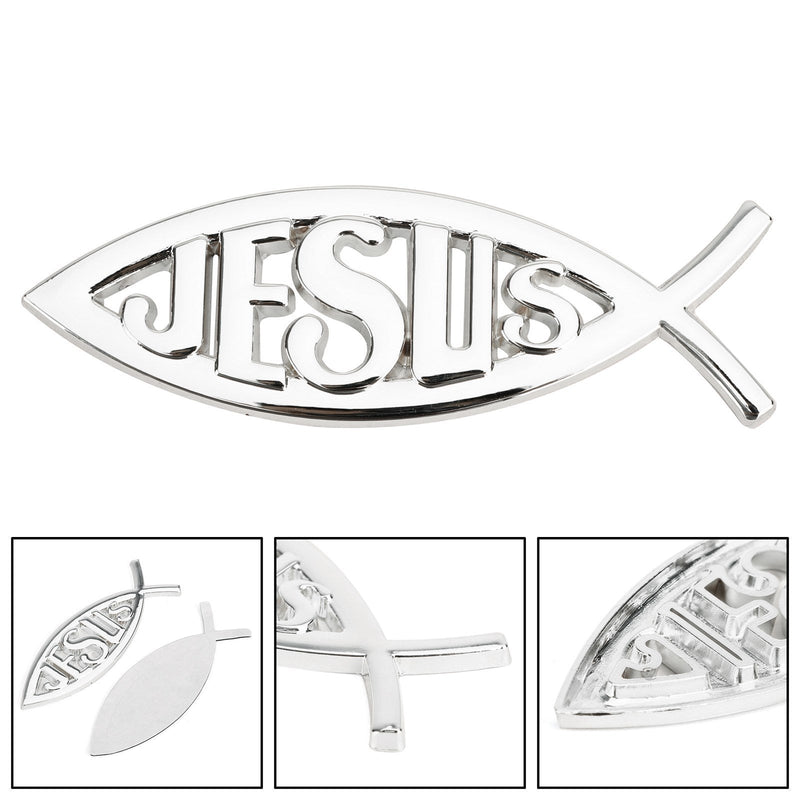 3D Auto Aufkleber Emblem Aufkleber Religiöser Gott für Jesus Christliches Fischsymbol Silber