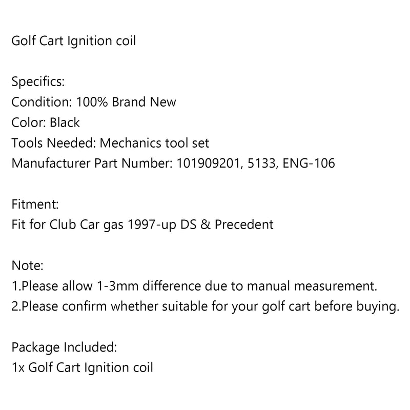 Bobina de encendido para carrito de golf DS Precedent Club Car 1997-UP 101909201 genérico