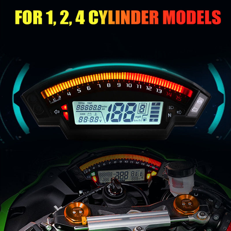 Universal-Motorrad-Schwarz-TFT-Digital-Tachometer 14000 U / min Hintergrundbeleuchtung Kilometerzähler Generic