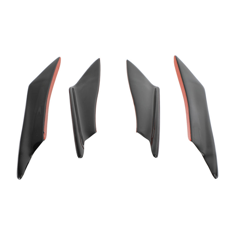 Paket med 4 Universal Car Front Bumper Fins Body Splitter Spoiler Canards Gloss Black