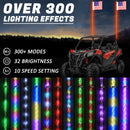 2X 4ft RGB LED APP Whip Lights Antenne mit Flaggen-Fernbedienung für Polaris UTV ATV