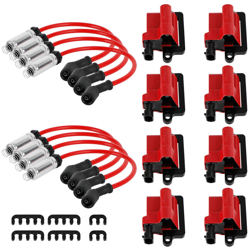 8x D581 quadratische Zündspulen Ultra High &amp; Zündkerzenkabel 3859078 für GMC