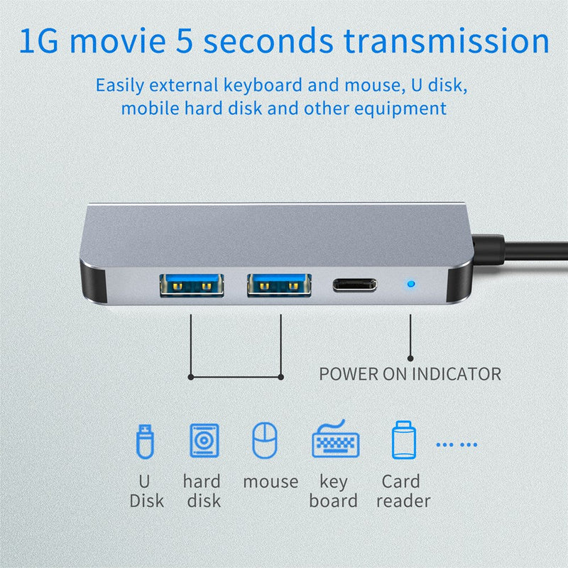 4 em 1 para HD USB C USB3.0 PD Type-C HUB Adaptador Dock para Mac Windows PC