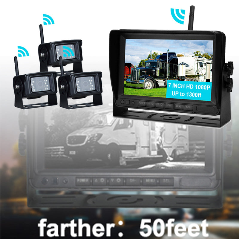 7-Zoll-Display AHD 1080P Wireless 3CH Rückfahrkamera-Set für LKW-Anhänger