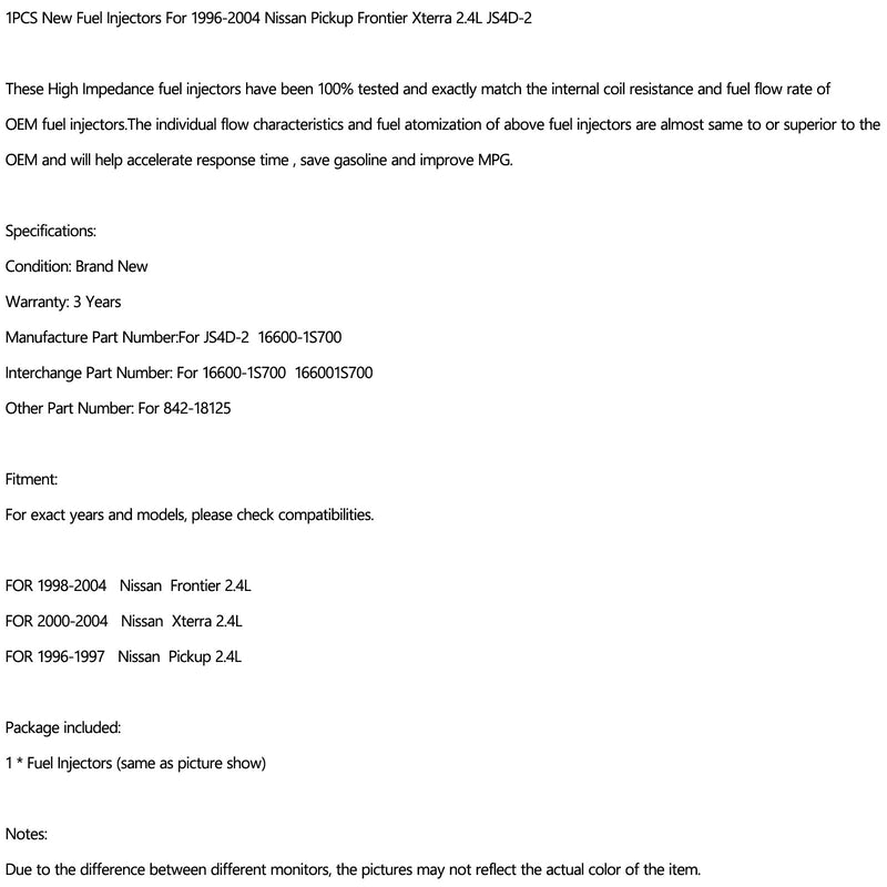 1 Uds nuevos inyectores de combustible para 96-04 Nissan Pickup Frontier Xterra 2.4L JS4D-2 genérico