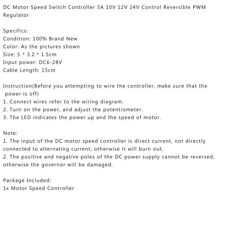 Controlador de interruptor de velocidad del motor de CC 3A 10V 12V 24V Control Regulador PWM reversible