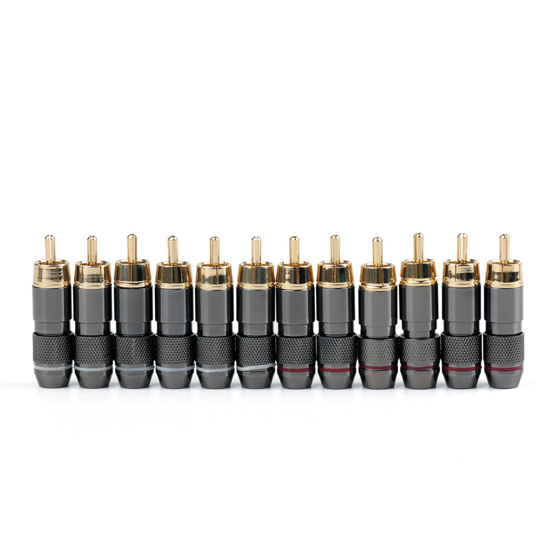 12pcs plugues RCA de cobre banhados a ouro Adaptador de áudio e vídeo conectores de solda