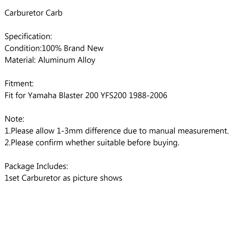 Carburador carburador se encaixa Yamaha BLASTER 200 YFS200 YFS 200 CARBY 1988-2006 Genérico