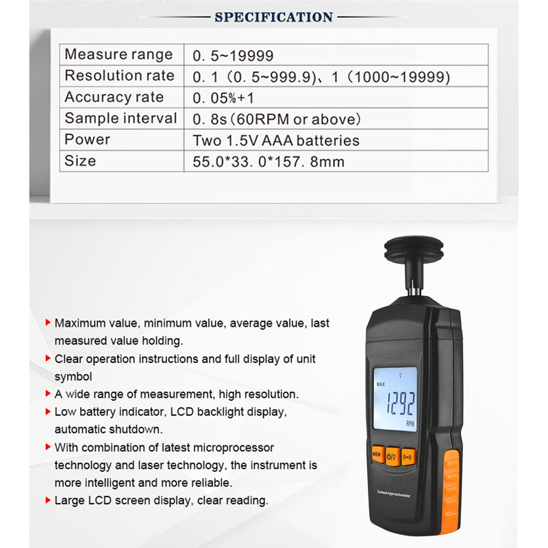 GM8906 Tragbarer digitaler Kontakt-Motordrehzahlmesser LCD-Tachometer Tach RPM Tester