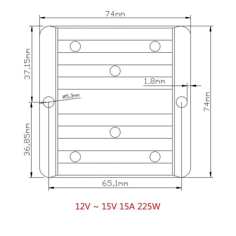 Vedenpitävä DC/DC-muuntimen säädin 12V taso 15V 15A 225W asti