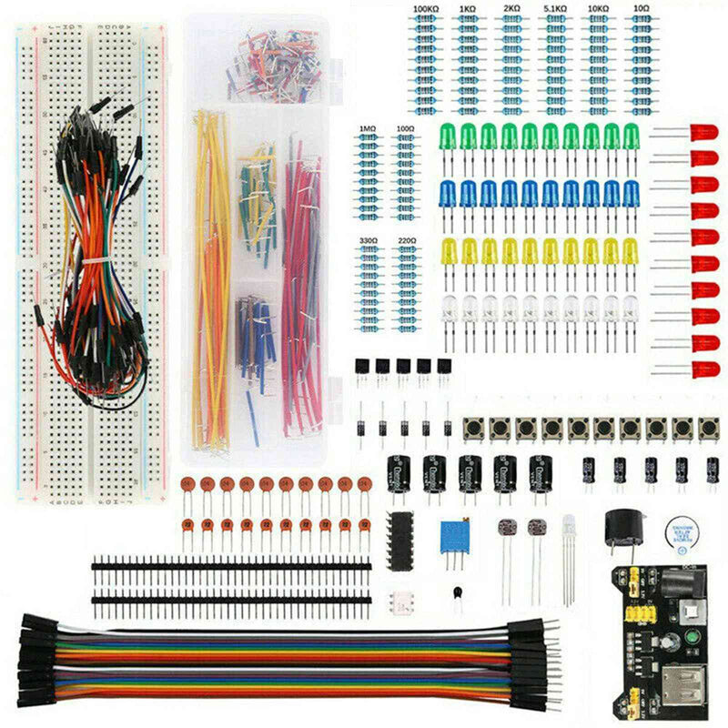 Kit básico de componentes electrónicos con resistencia de placa de pruebas de 830 puntos de conexión