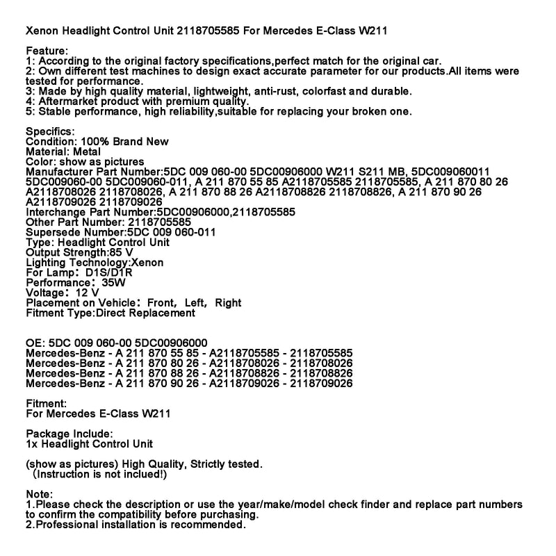 Xenon-Scheinwerfer-Steuergerät 2118705585 für Mercedes E-Klasse W211