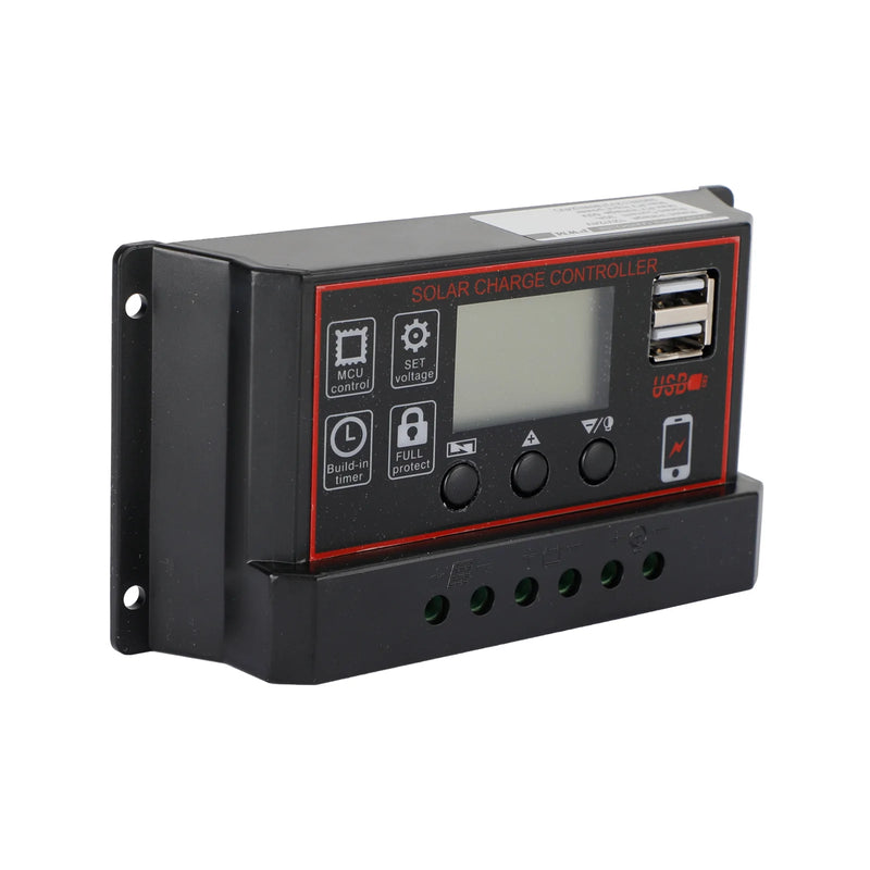 10A/20A/30A Panel słoneczny regulator ładowania kontroler ładowania PWM LCD podwójny USB 12V/24V