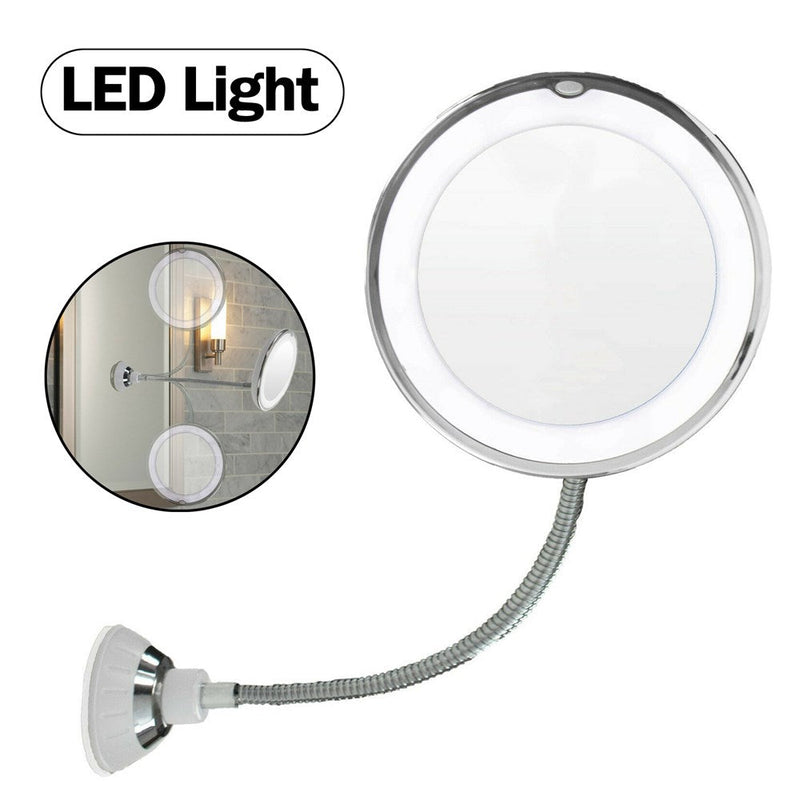 10x Espejo de maquillaje de cuello de cisne flexible con soportes de luz LED Succión de baño 7"