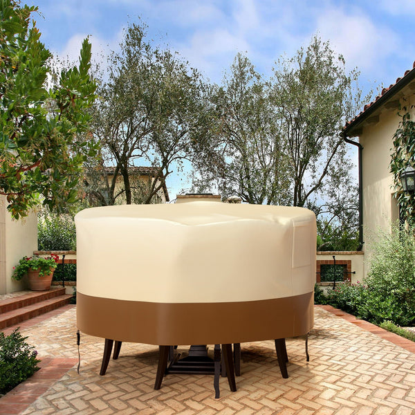 Cobertura redonda impermeável para móveis de pátio 420D para mesas e cadeiras ao ar livre