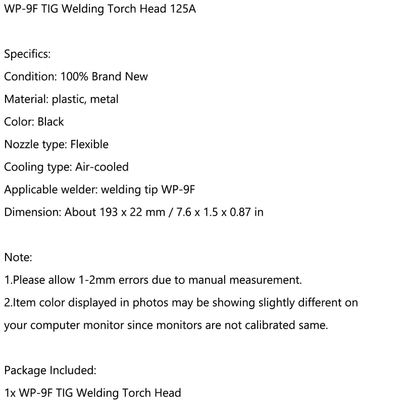 Substituição do corpo da cabeça da tocha de soldagem TIG 9F Flex Air-Cool 125A WP-9F Resfriado a gás