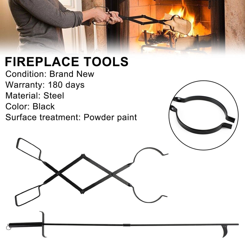 2 PCS ferramenta de fogão lareira conjunto de ferramentas de fogo conjunto de pinças de fogo gancho preto