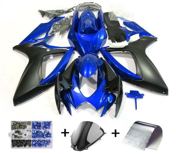 Verkleidungs-Einspritz-Kunststoff-Set, Blau, Schwarz, passend für Suzuki GSXR600/750 2006–2007