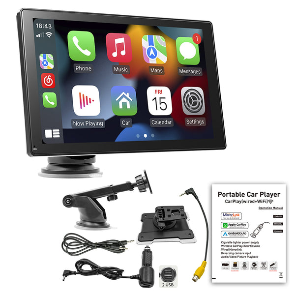 Reproductor MP5 para coche de 9 pulgadas, Apple Carplay/Android, Radio Bluetooth para coche, 4 cámaras LED