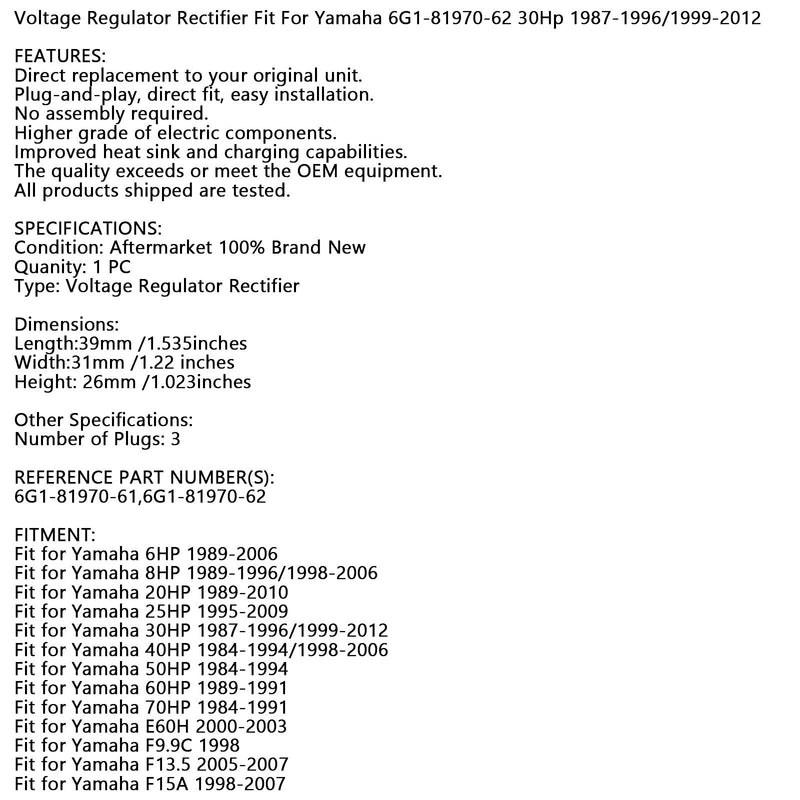 Regulierungsbehörde für Yamaha 6G1-81970-618HP 89-96/98-06 F9.9c 1998