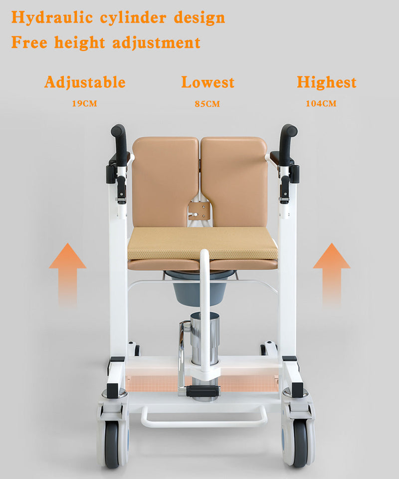 Silla para pacientes, silla de ruedas elevadora hidráulica con asiento y mesa divididos en 180°