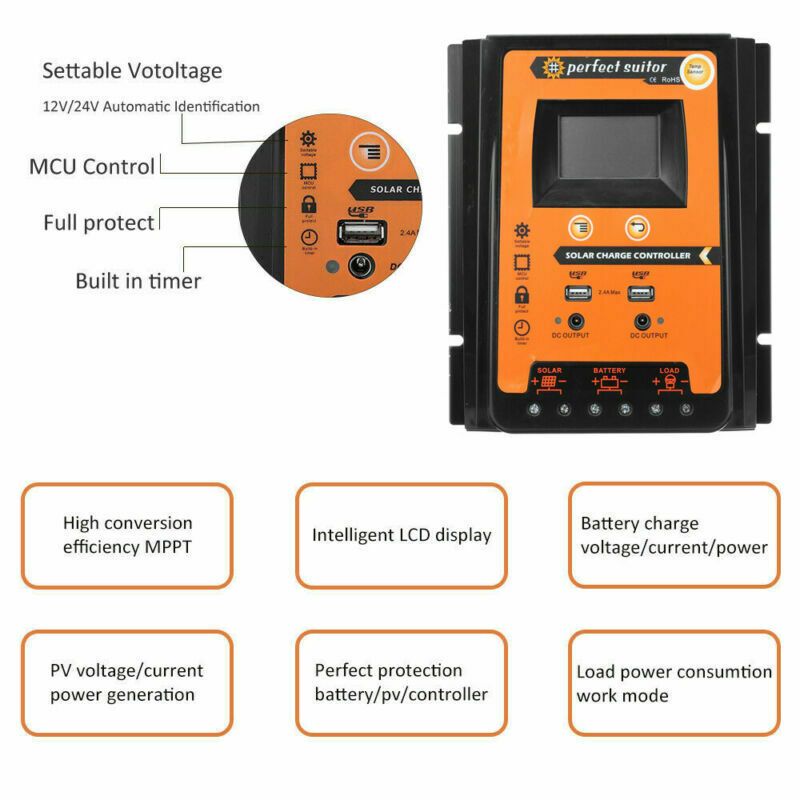 12/24V 30A Panel kontrolera ładowania słonecznego Regulator baterii Podwójny port USB