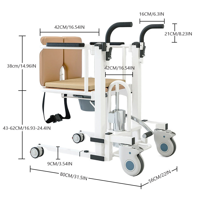 Patientenstuhl, hydraulischer Hubrollstuhl mit um 180° geteiltem Sitz und Tisch