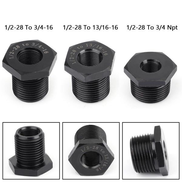 3st 1/2-28 till 3/4-16, 13/16-16, 3/4 NPT gängad oljefilteradapter, svart, ny generisk