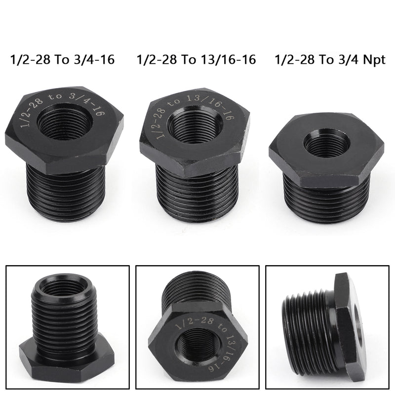 3 STK 1/2-28 til 3/4-16, 13/16-16, 3/4 NPT gjenge oljefilteradapter, svart, ny generisk