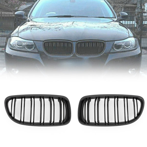 Front Kidney Grill Grilles Carbon Fiber Fit BMW E90/E91 LCI 3 Series 2008-2012