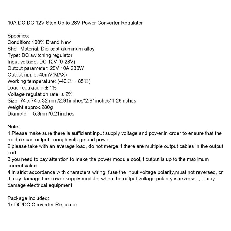 Areyourshop DC Converter Regulador 12V a 28V 280W Fuente de alimentación Módulo elevador impermeable